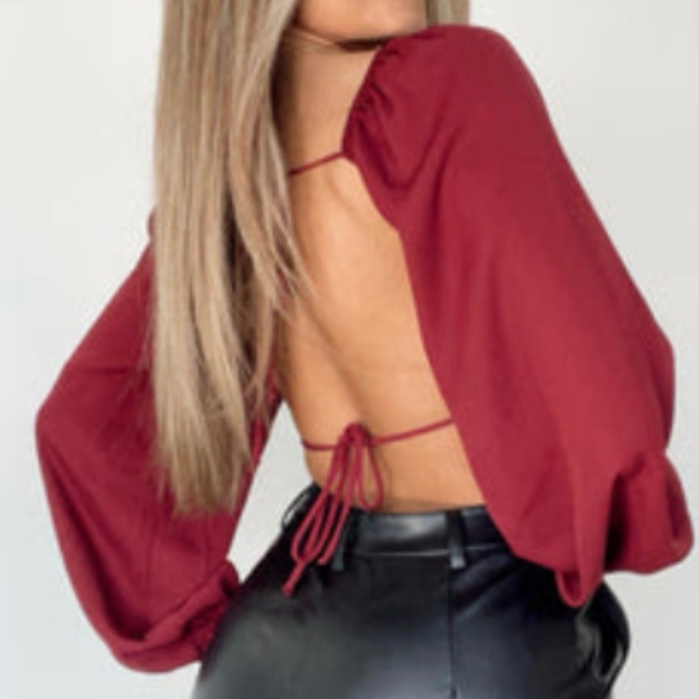 Le Lis Burgundy Open-Back Bodysuit